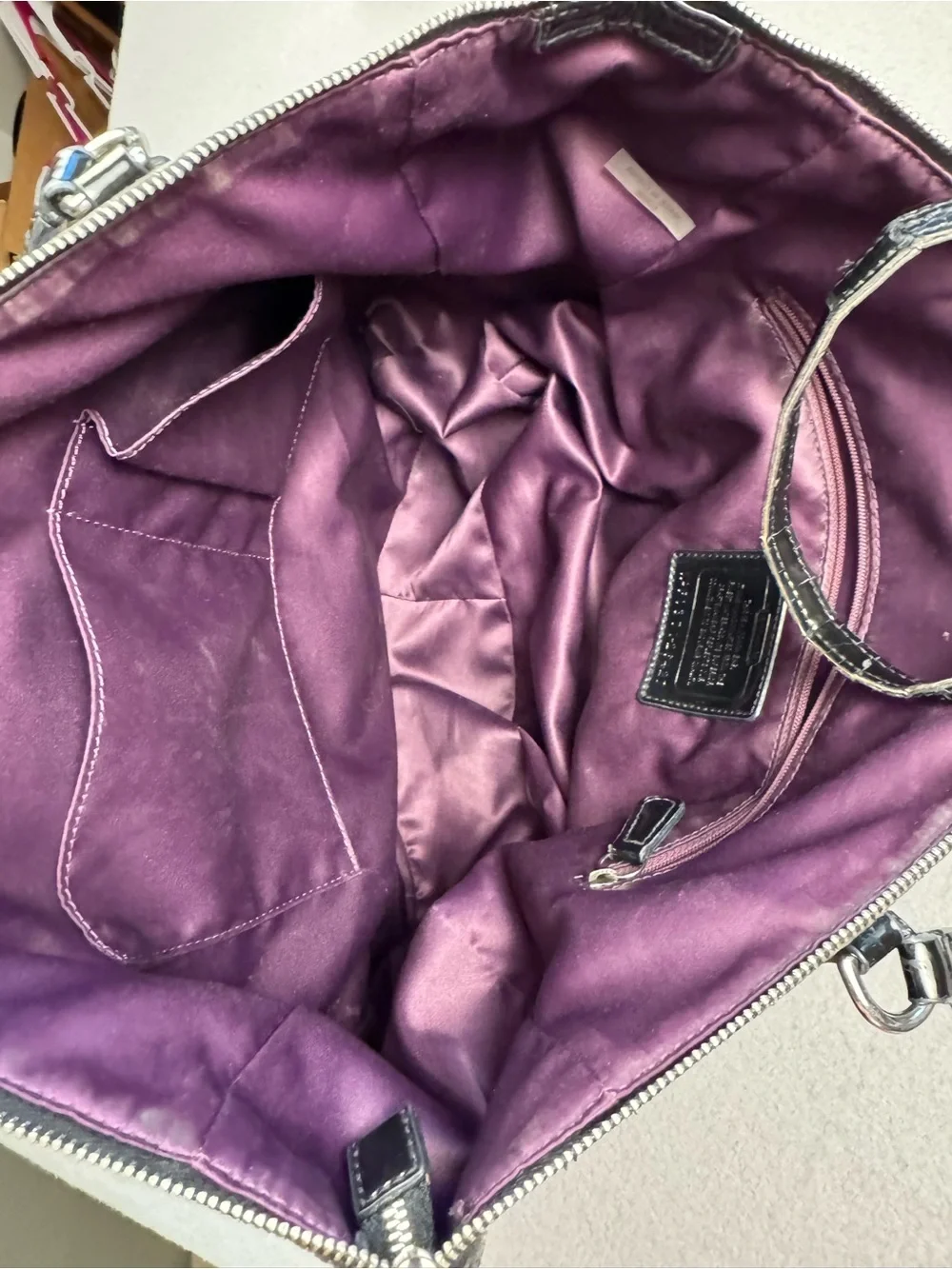 Y2K Coach poppy Black Signature Canvas Tote with Patent Trim